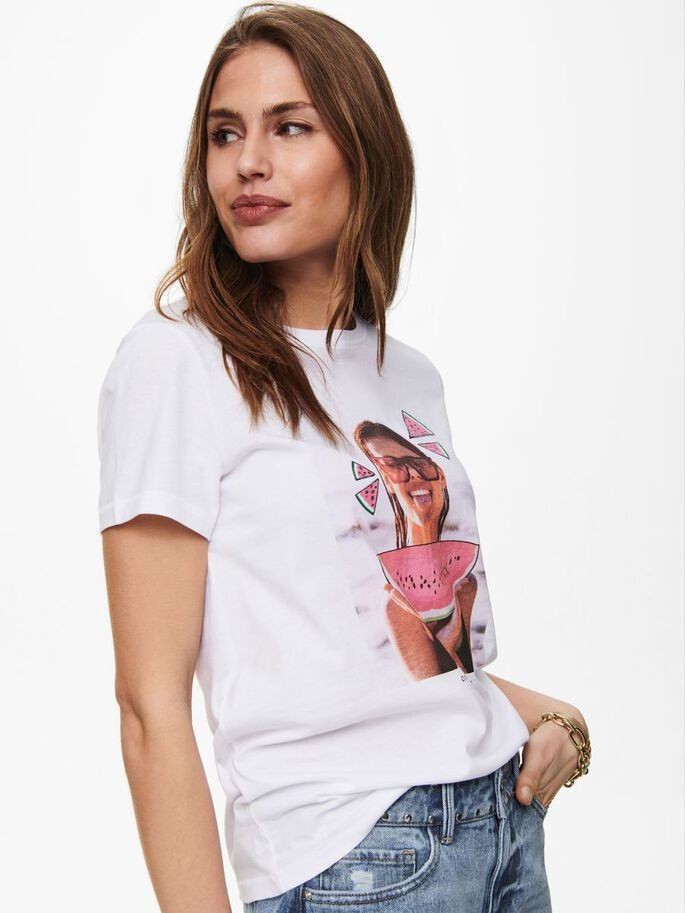 Футболка ONLLANA LIFE REG S/S PHOTO TOP BOX JRS 15228829 Bright White MELON ONLY L Білий 15228829BrightWhiteMELON