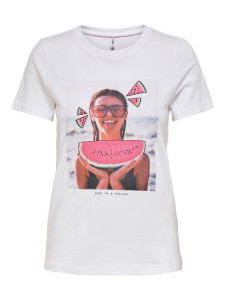 Футболка ONLLANA LIFE REG S/S PHOTO TOP BOX JRS 15228829 Bright White MELON ONLY L Білий 15228829BRIGHTWHITEMELON