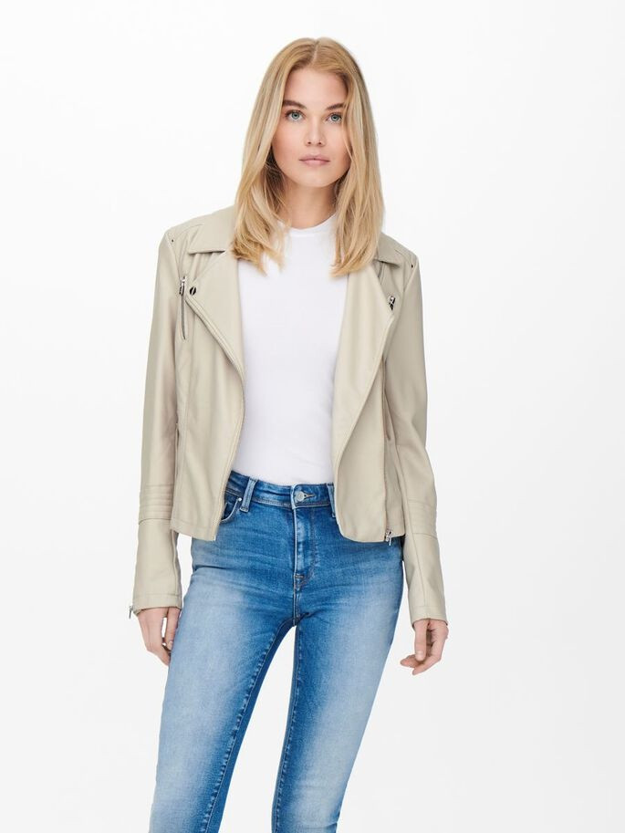 Куртка зі штучної шкіри ONLGEMMA FAUX LEATHER BIKER OTW NOOS 15153079-Silver Lining ONLY 34 Бежевий 15153079-Silver Lining