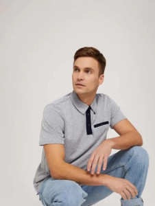 Поло structured polo with pocket 1030388XX1015398 Tom Tailor L Сірий 1030388XX1015398