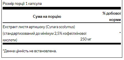 Капсули Artichoke Extract Standardized 250 mg - 60caps 2022-10-0423