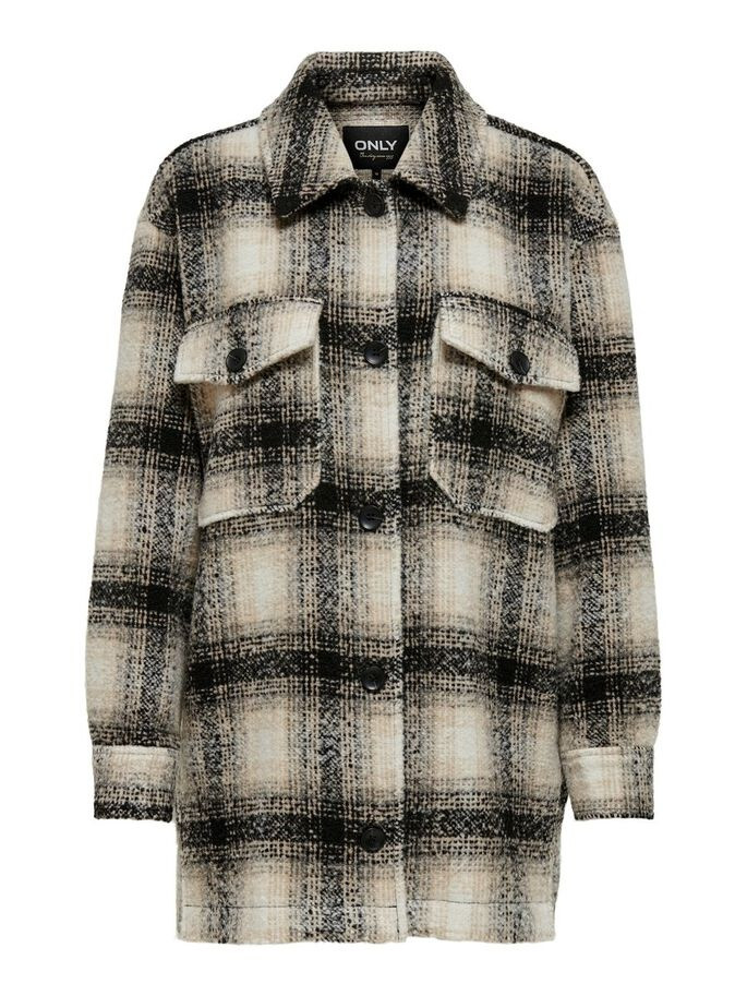 Куртка ONLALLISON CHECK SHACKET OTW NOOS 15210562-Pumice Stone-Checks: BLACK ONLY L Бежевий 15210562-Pumice Stone-Che