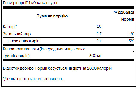 Таблетки Caprylic Acid 600mg - 60 soft 100-99-5764816-20