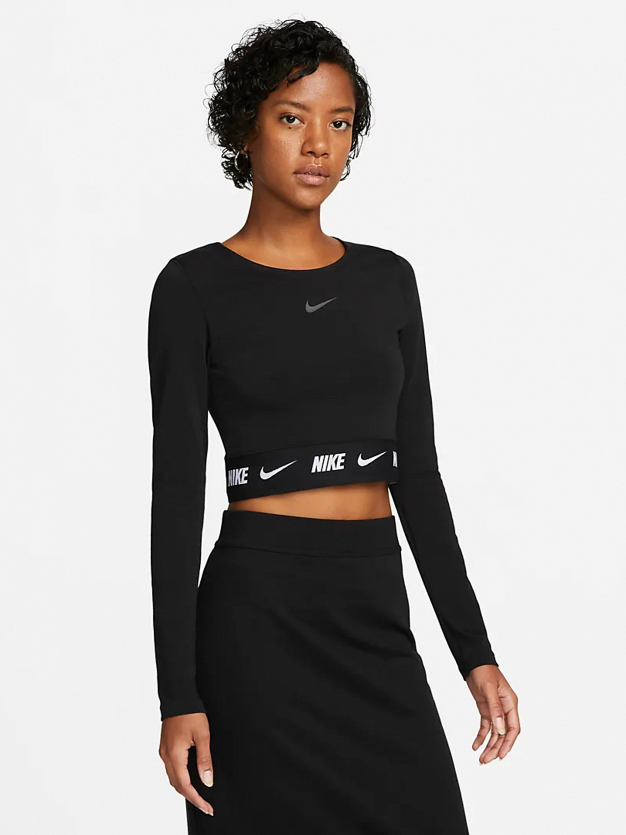 Лонгслів жіночий Nike Tape Long-Sleeve Crop Top Black Dx2315-010 DX2315-010