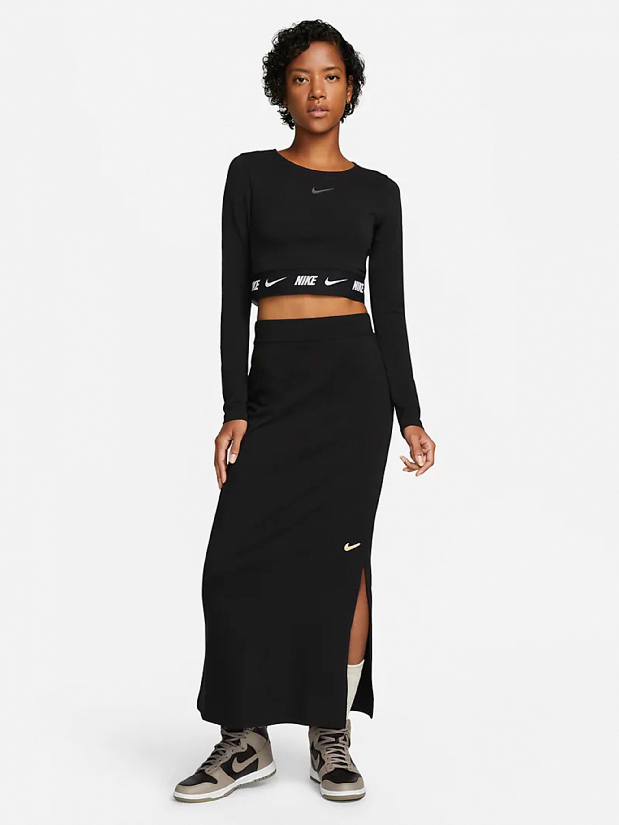 Лонгслів жіночий Nike Tape Long-Sleeve Crop Top Black Dx2315-010 DX2315-010