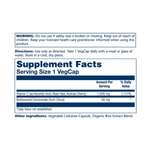 Капсули Solaray Vitamin C with Rose Hips, Acerola & Bioflavonoids 1000mg - 100 vcaps 2023-10-2389