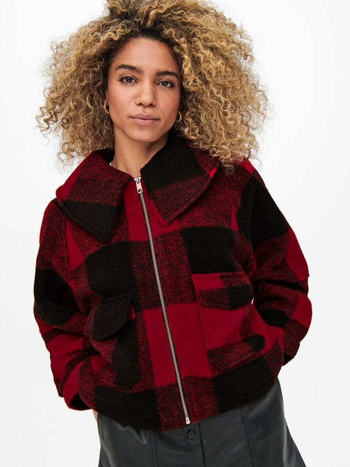 Куртка ONLBROOKLYN L/S CROP CHECK JACKET PNT 15243803-Barbados Cherry-Checks:W. BLACK CHECK ONLY L Ч 15243803-Barbados Cherry-