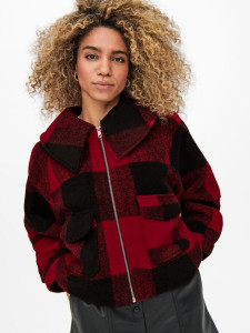 Куртка ONLBROOKLYN L/S CROP CHECK JACKET PNT 15243803-Barbados Cherry-Checks:W. BLACK CHECK ONLY L Ч 15243803-BARBADOS CHERRY-