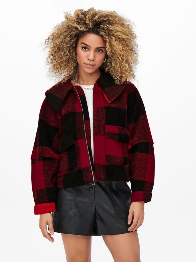 Куртка ONLBROOKLYN L/S CROP CHECK JACKET PNT 15243803-Barbados Cherry-Checks:W. BLACK CHECK ONLY L Ч 15243803-Barbados Cherry-