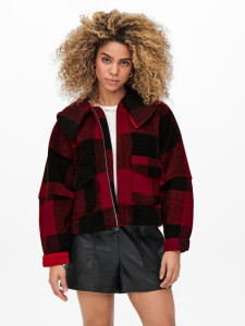 Куртка ONLBROOKLYN L/S CROP CHECK JACKET PNT 15243803-Barbados Cherry-Checks:W. BLACK CHECK ONLY L Ч 15243803-BARBADOS CHERRY-
