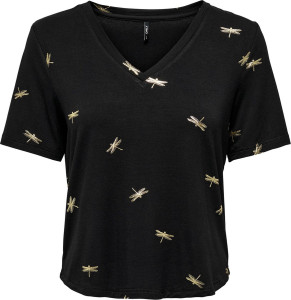 Футболка ONLFLORA S/S FOIL TOP JRS 15273576-Black-Detail:Gun metal foil ONLY L Чорний 15273576-BLACK-DETAIL:GUN