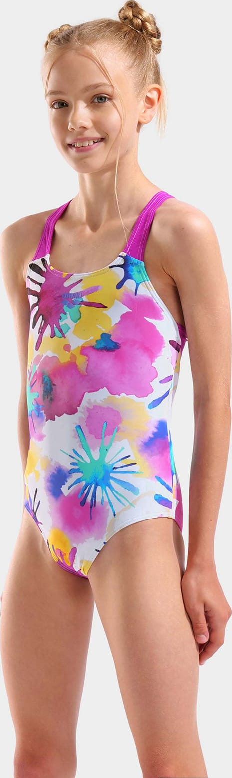 Купальник закритий для дівчат Arena SPRAYING SWIMSUIT SWIM PRO BAC білий, рожевий 128 см 010720-815