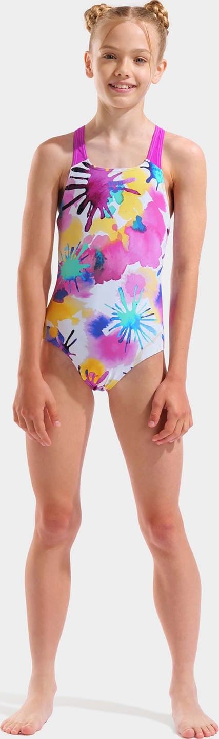 Купальник закритий для дівчат Arena SPRAYING SWIMSUIT SWIM PRO BAC білий, рожевий 128 см 010720-815