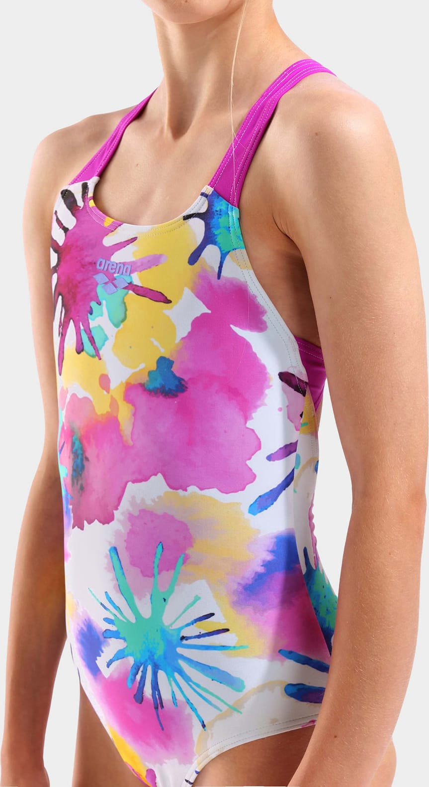 Купальник закритий для дівчат Arena SPRAYING SWIMSUIT SWIM PRO BAC білий, рожевий 128 см 010720-815