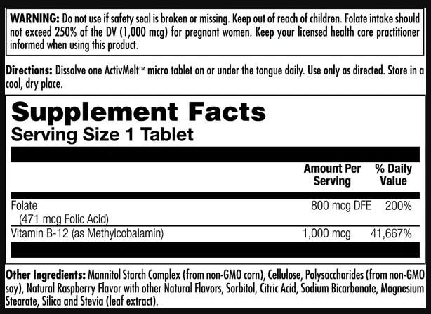 Таблетки Folic Acid Methyl B-12 800mcg - 60 tabs Raspberry 2022-10-1005