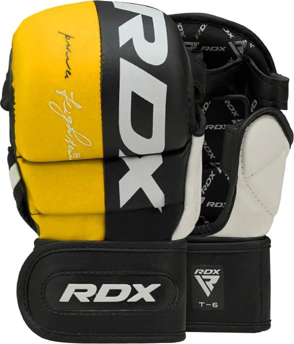 Рукавиці тренувальні RDX GRAPPLING GLOVES REX T6 PLUS чорний, жовтий, білий L (GGR-T6Y) GGR-T6Y