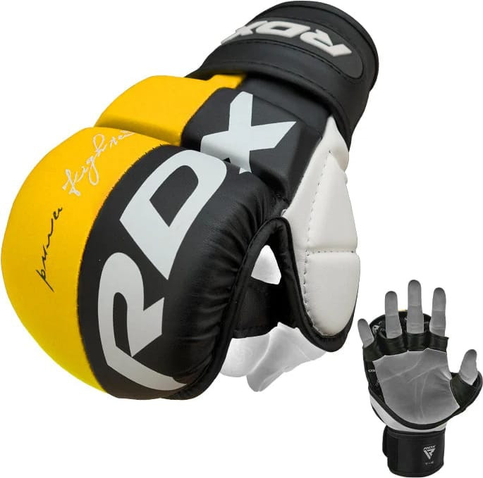 Рукавиці тренувальні RDX GRAPPLING GLOVES REX T6 PLUS чорний, жовтий, білий L (GGR-T6Y) GGR-T6Y