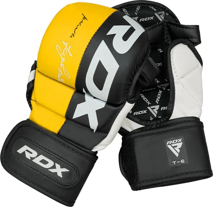 Рукавиці тренувальні RDX GRAPPLING GLOVES REX T6 PLUS чорний, жовтий, білий L (GGR-T6Y) GGR-T6Y