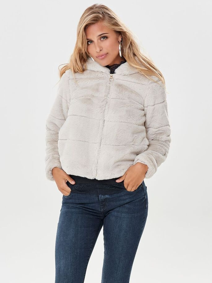 Куртка ONLCHRIS FUR HOODED JACKET CC OTW 15156560-Pumice Stone ONLY M Сірий 15156560-Pumice Stone