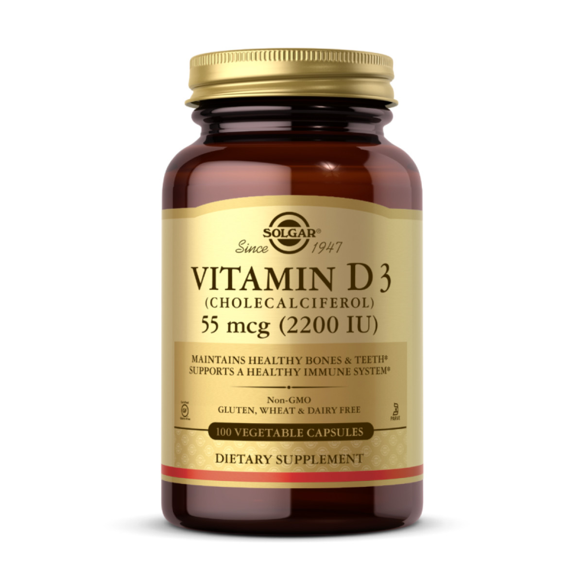 Капсули Vitamin D3 (Cholecalciferol) 55 mcg (2200 IU) - 100 vcaps 100-22-3570925-20