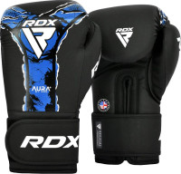 Рукавиці боксерські RDX BOXING GLOVES NEW AURA F17 чорний, синій Уні 12 унцій BGR-F17BU