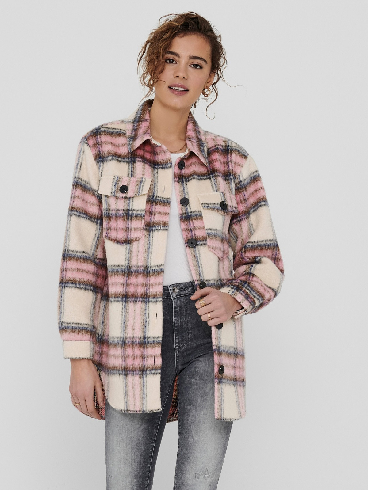 Куртка ONLDEENA-KAWI L/S CHECK SHACKET PNT 15235844-Flamingo Pink-Checks:Mojave Desert/ Night ONLY L 15235844-Flamingo Pink-Ch