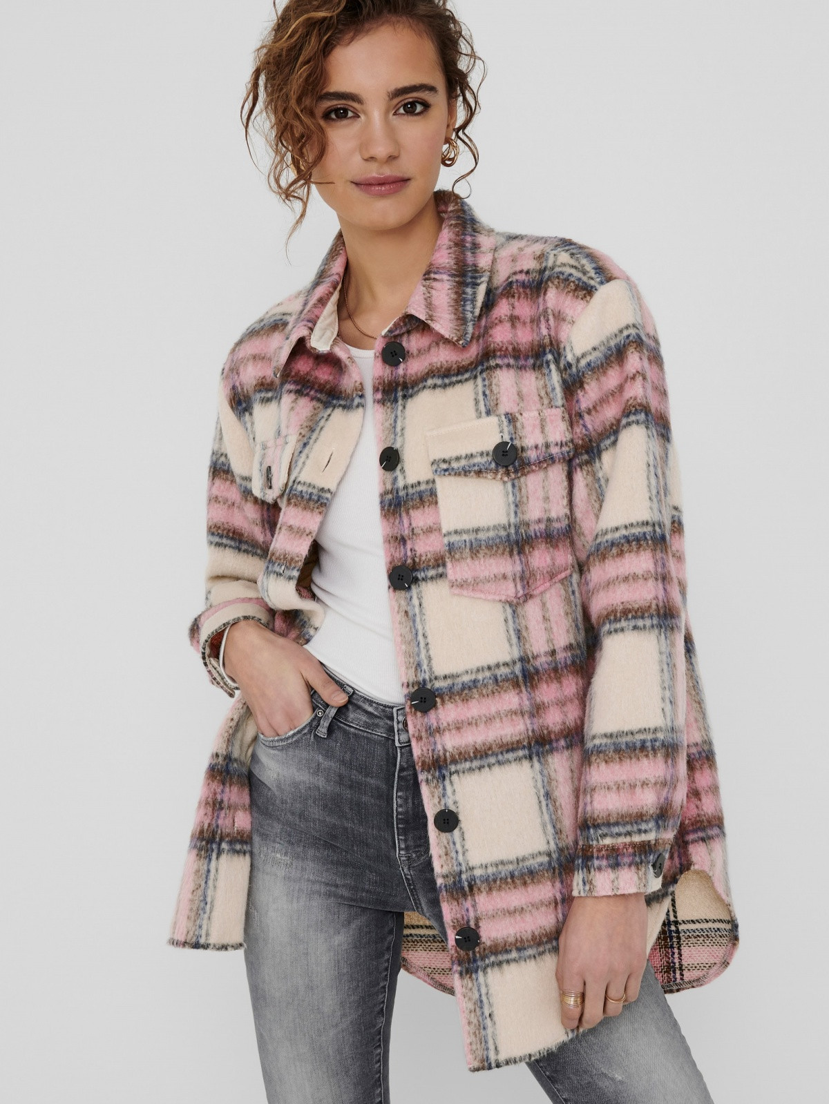 Куртка ONLDEENA-KAWI L/S CHECK SHACKET PNT 15235844-Flamingo Pink-Checks:Mojave Desert/ Night ONLY L 15235844-Flamingo Pink-Ch