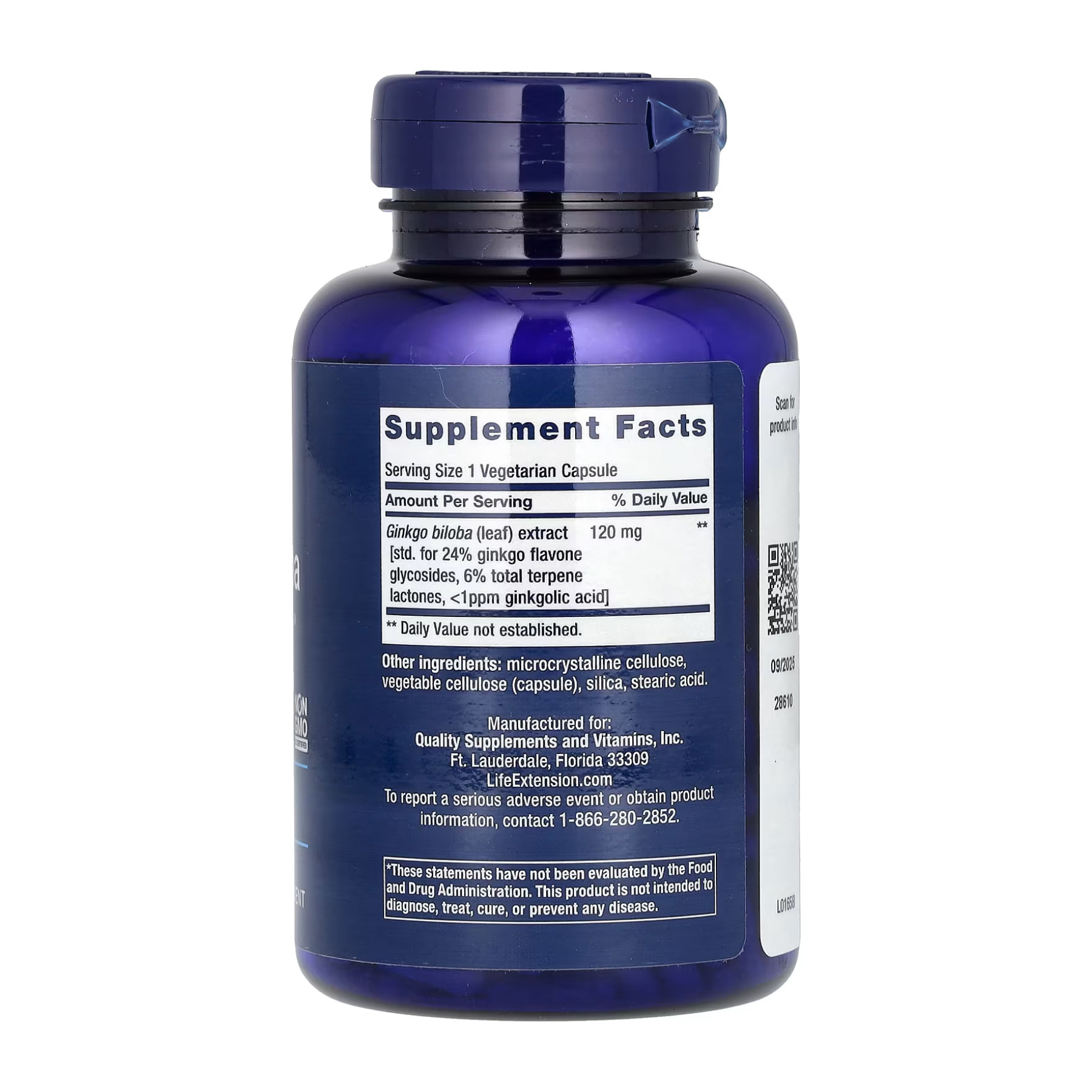 Капсули Ginkgo Biloba Certified Extract™ 120mg - 365 vcaps 2022-10-1899