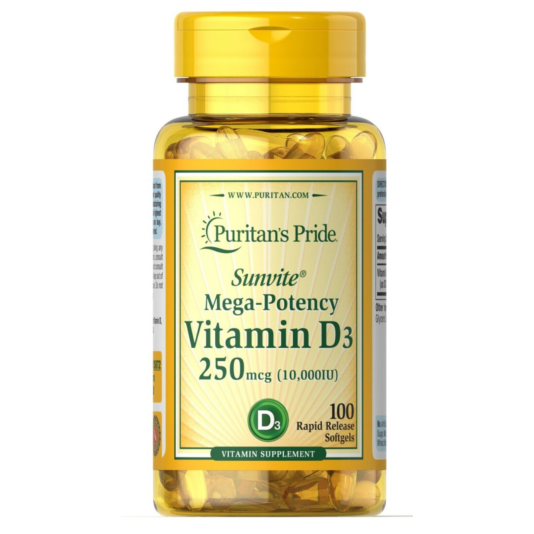 Софт гелеві капсули Vitamin D3 250mcg(10000 IU) Mega-Potency - 100 softgels 100-46-3018922-20