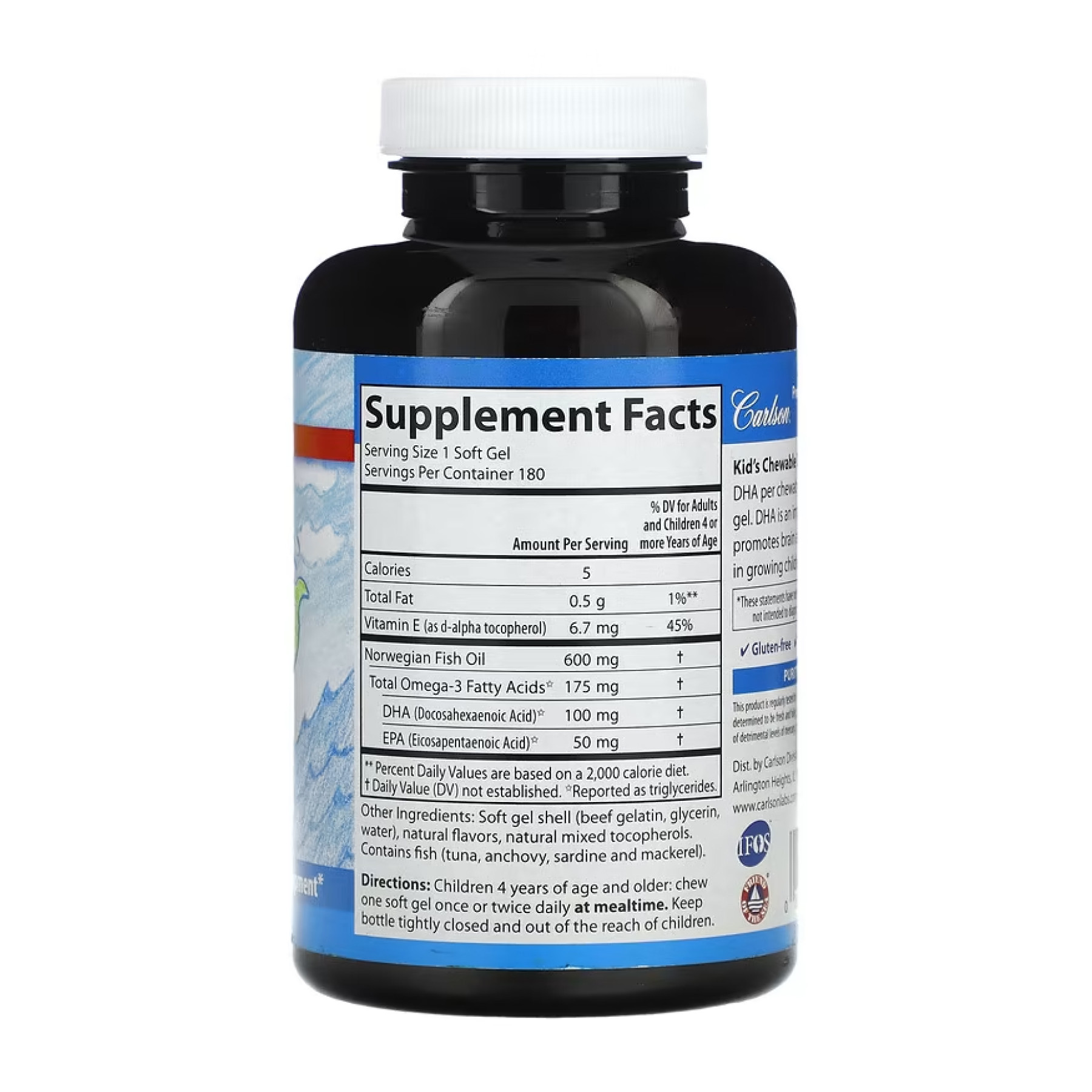 Софт гелеві капсули Carlson Laboratories Chewable DHA - 180 softgels 2023-10-5149