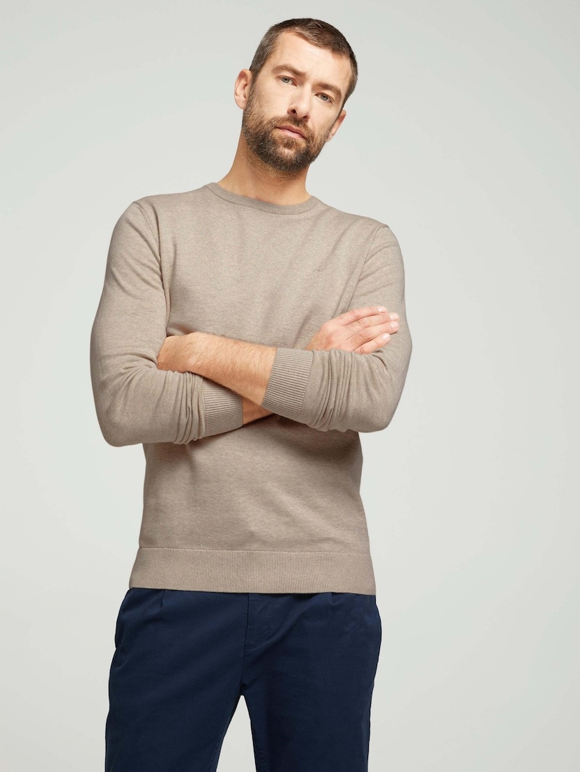 Кофта basic crew neck sweater 1027299XX1011831 Tom Tailor XXL Бежевий 1027299XX1011831