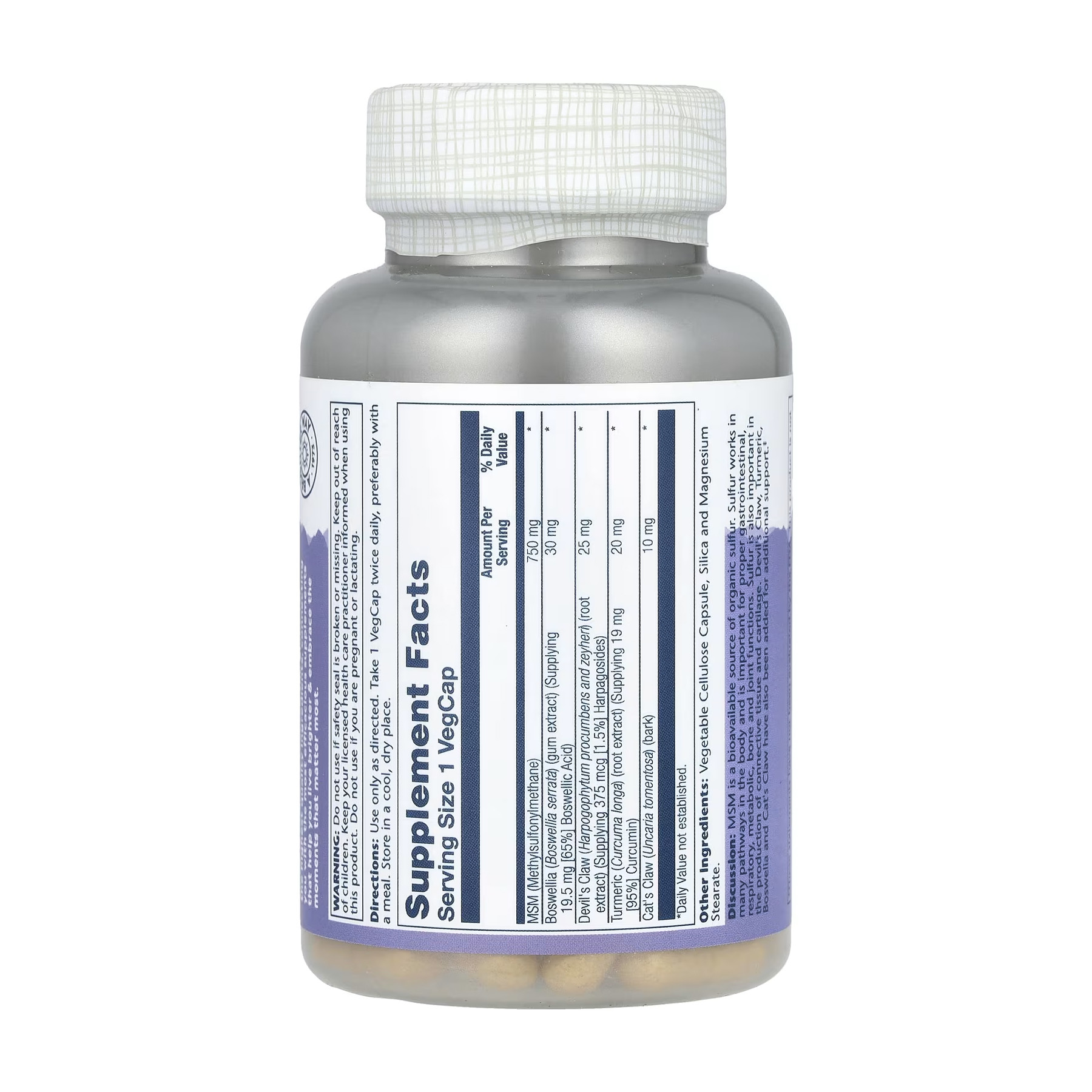 Капсули Solaray MSM 750mg - 90 cap 2023-10-3422