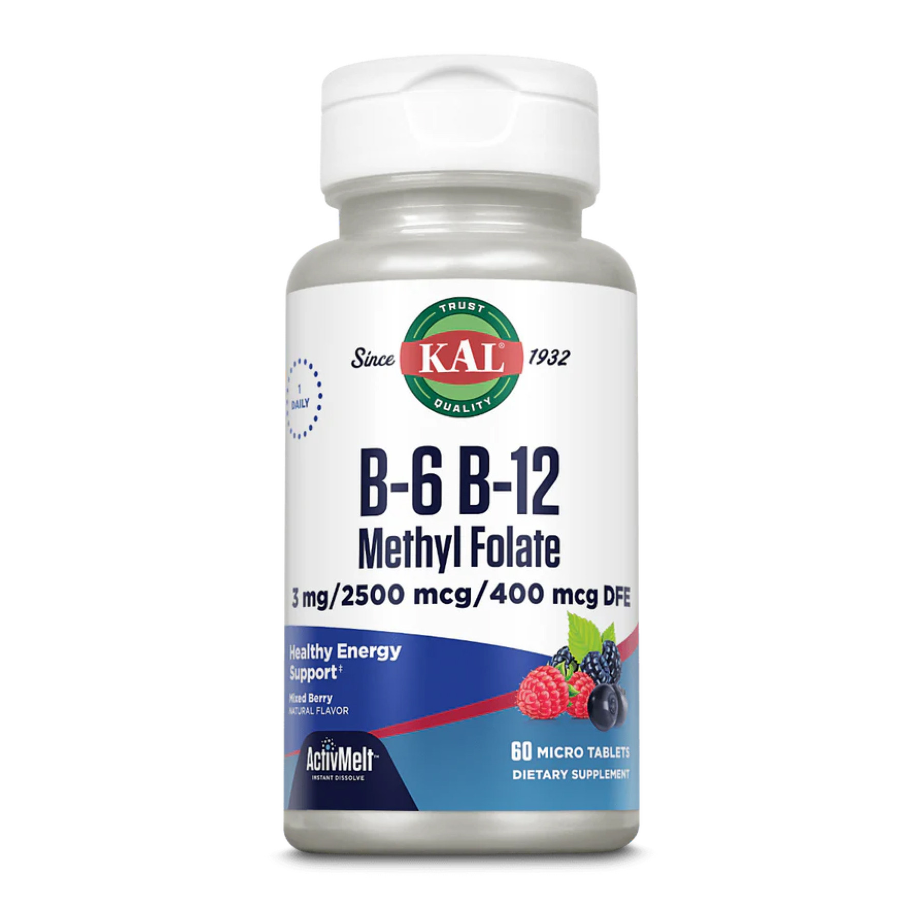 Таблетки KAL B6 B12 Methyl Folate - 60 tabs Mixed Berry 2023-10-4415