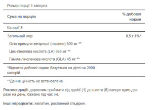 Софт гелеві капсули Evening Primrose Oil 500 mg with GLA - 100 Softgels 100-10-0771287-20