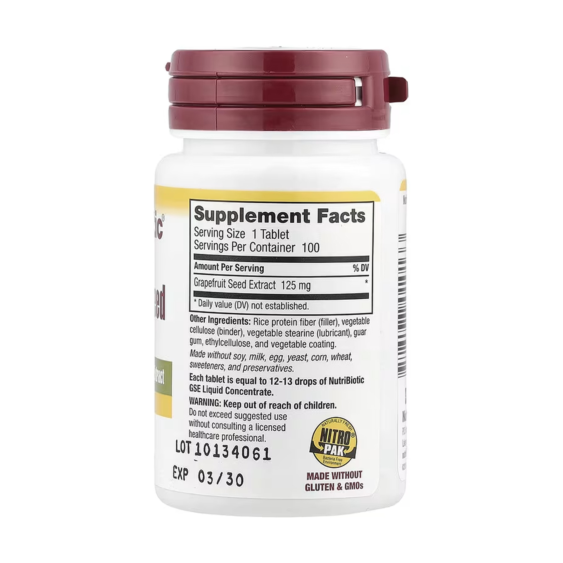 Таблетки Nutribiotic Grapefruit Seed Extract 125mg - 100 tabs 2023-10-5478
